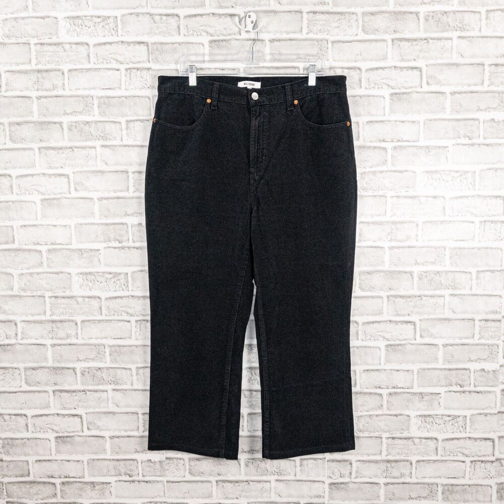 RE/DONE Women's 70s Corduroy Loose Crop Pants in Washed Black Size 32